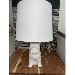 White Ceramic Bull Dog Table Lamp Animal Art Deco Bedside Light See Details*